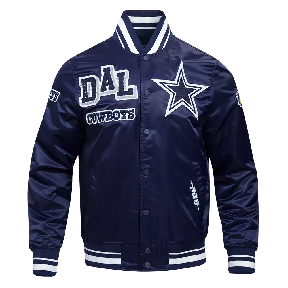 Pro Standard Men's NFL Dallas Cowboys Mashup Rib Satin Jacket -Navy